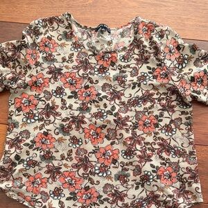 Sweet Rain Floral Short Sleeve Top - Orange and Brown
